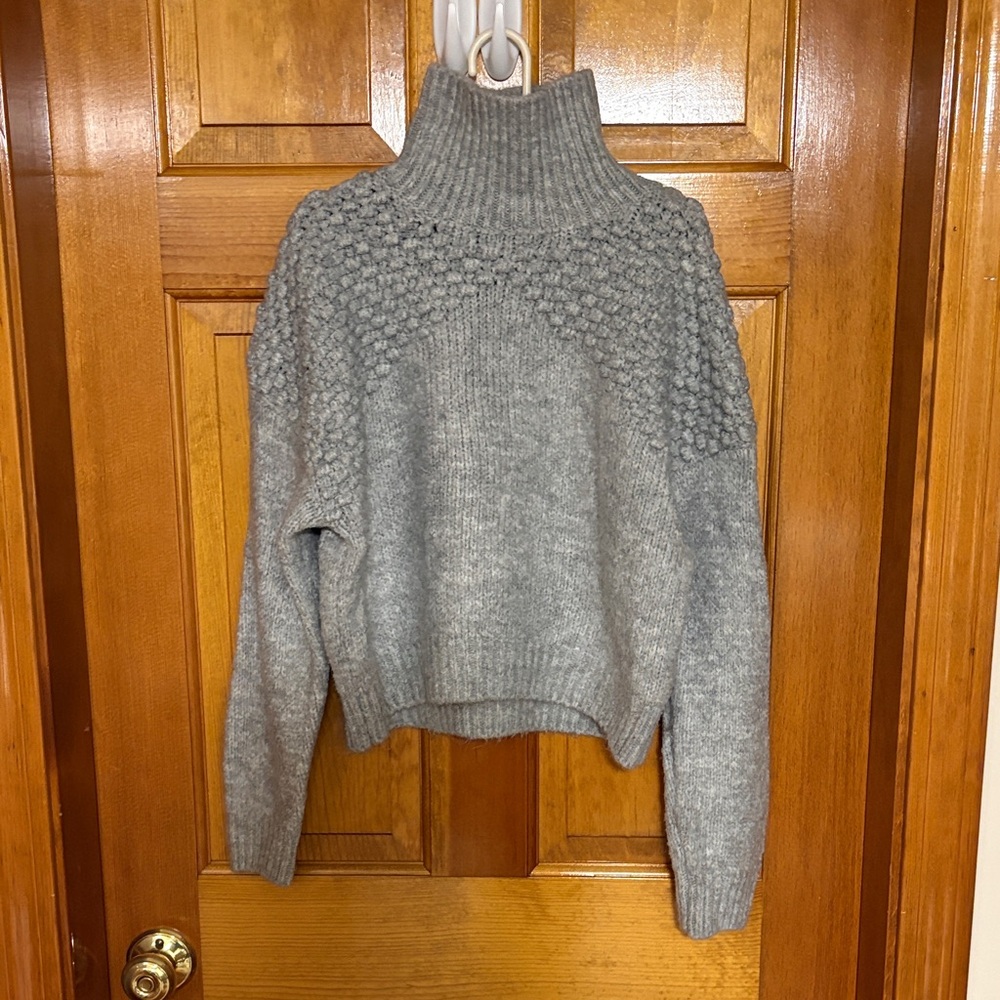 Free People Textured Gray Turtleneck Sweater